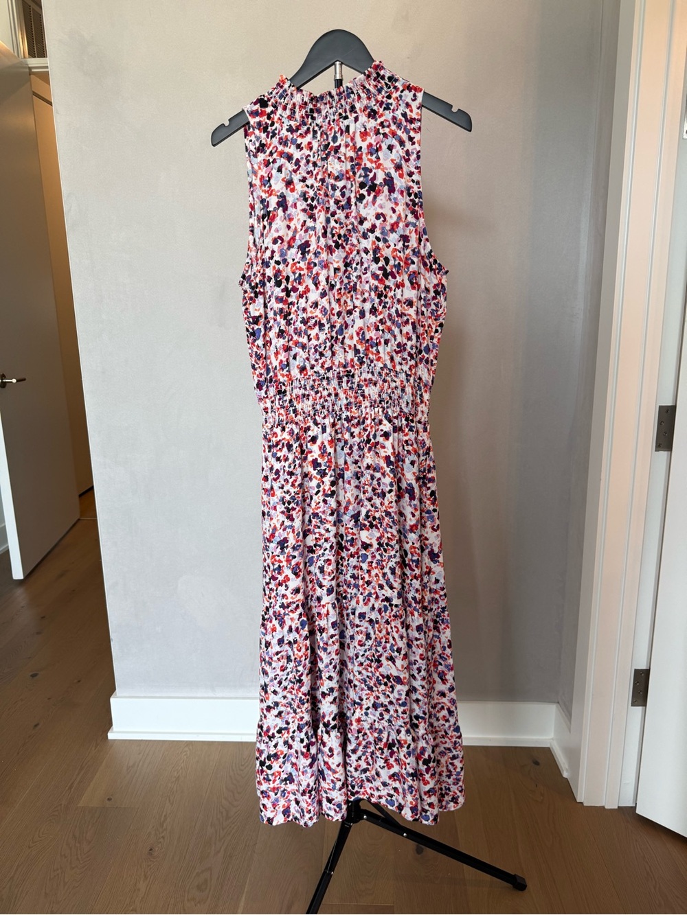 Allison Joy White Maxi Dress with Pink & Blue Floral Print